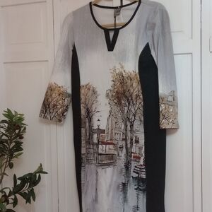🌿🍒 NWT Simply Art By Dolcezza Elegant Black and Gray Dress Size Small 🍒🌿